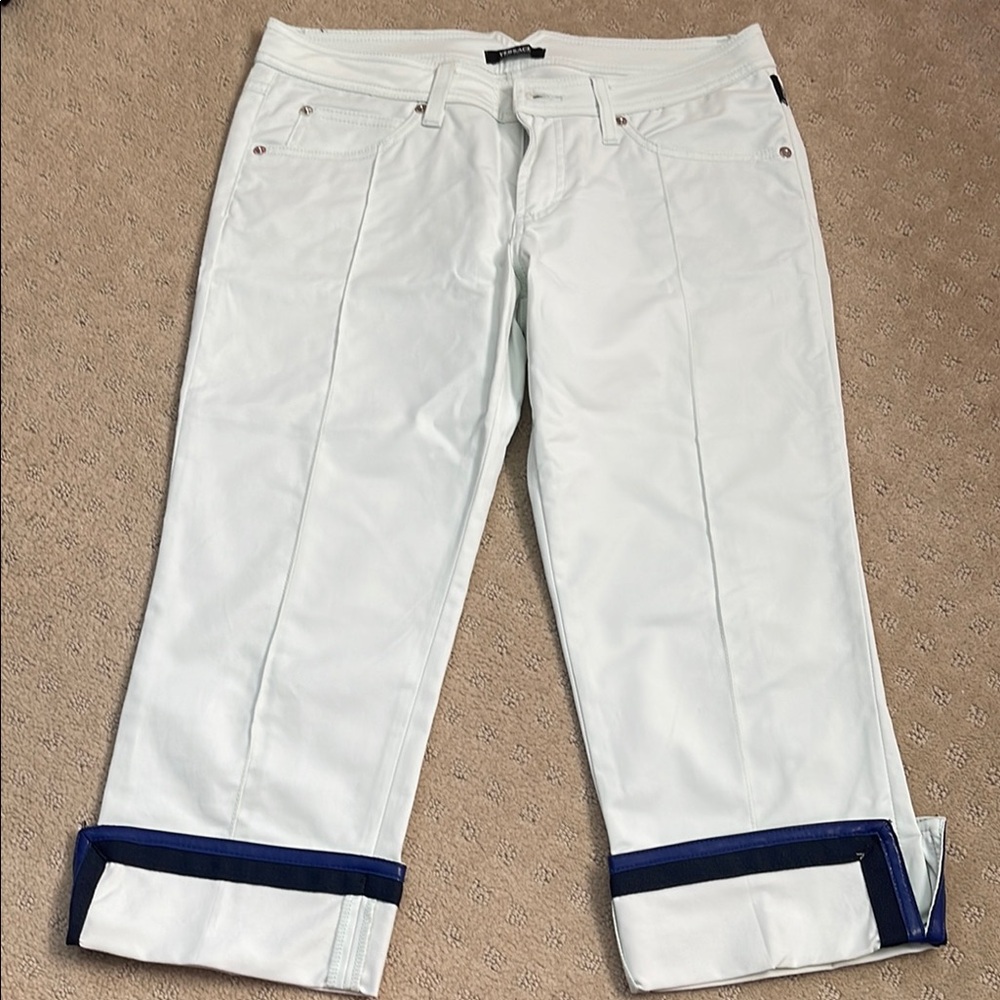 Women's White Jeans with Blue Accents